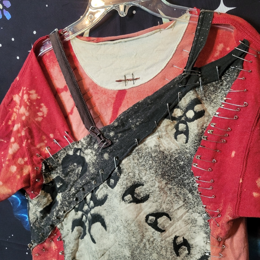 Bleached Gypsy Style Patchwork Handmade Punk Shirt - Picture 3 of 11